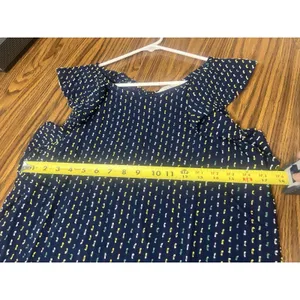 Loft Navy Blue Clip Ruffle Tiered Shirt Medium beach flowy thumbnail 7