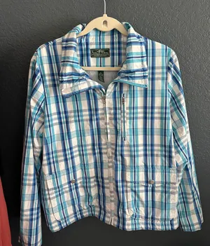 Lauren Active Ralph Lauren Blue White Plaid Windbreaker Jacket XL‎ Full Zip Mesh thumbnail 1
