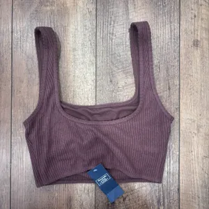 Abercrombie & Fitch Ribbed Crop Tank Top Brown XS Built in Bra Soft Knit NWT thumbnail 4