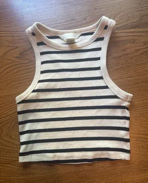 Striped H&M Top Crop Black White thumbnail 1