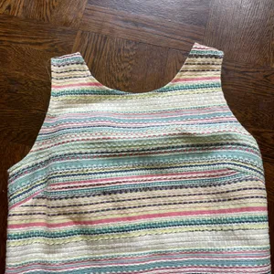 Vilagallo EUC Multicolored tweed shift dress Summer tweed textured V back Blue Size 4 thumbnail 8