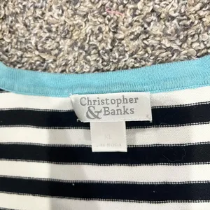Christopher & Banks Black and White Striped Tank with Blue Trim thumbnail 4