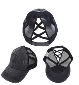 Criss Cross Distressed Hat Black thumbnail 2