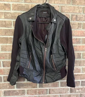 torrid Black Faux Leather Moto Jacket with Dark Fabric Sleeves thumbnail 1