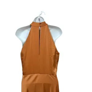 WAYF Women Copper Satin Halter Maxi Dress High Slit Button Detail Size‎ S thumbnail 4
