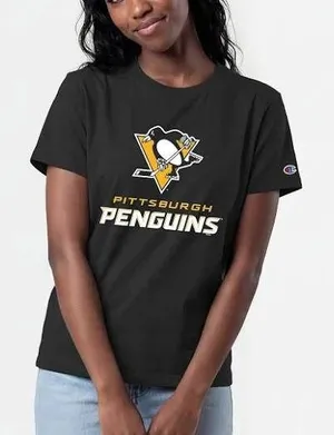 Fanatics Pittsburgh Penguins Hockey NHL Script Graphic T-Shirt Women's Med Black thumbnail 1