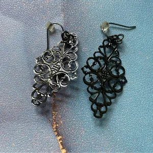 Pewter Filigree Boho Drop Earrings Pink Purple Stone Accent Y2K Dainty‎ Jewelry thumbnail 6