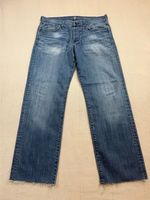 7 For All Mankind | Straight Blue Jeans Standard Fit‎ Raw Hem | Women's 33 thumbnail 1