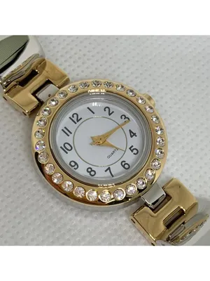 Women’s silver gold tone watch rhinestones 26mm quartz analog white dial running thumbnail 5