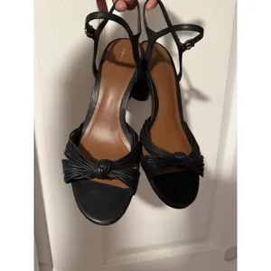 Reformation Petra Heel Sandals Black Strappy Chunky Leather Knot Quiet Luxury thumbnail 4