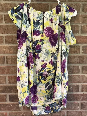 TORRID Georgette Chain Cold Shoulder Blouse Flutter Sleeve - Yellow & Purple thumbnail 3
