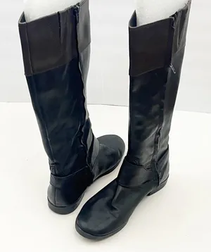 RALPH LAUREN Sulita Leather Black Brown Harness Zipper Knee High Riding Boots 7 thumbnail 1