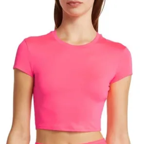 Alo Yoga Alosoft Crop Finesse Short Sleeve Fluorescent Pink Coral XS thumbnail 1
