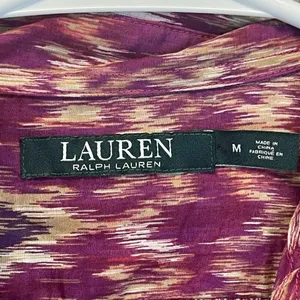 LAUREN RALPH‎ LAUREN Silk Blend Blouse Ikat Print Button Front Purple Medium Top thumbnail 4