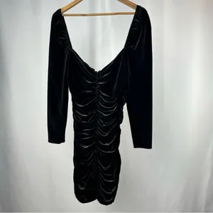 NWT Zara Long Sleeve‎ Lace Up Velvet Mini Dress in Black Size Large thumbnail 11