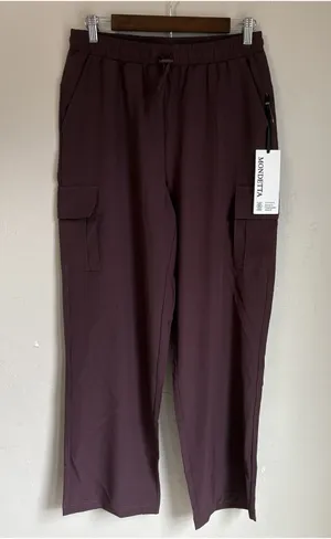 Mondetta Wide Leg Cargo Pants Womens Medium Fudge Purple Brown NWT Drawstring thumbnail 1