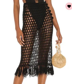 Revolve Superdown Black Crochet Midi Skirt Fringe thumbnail 2