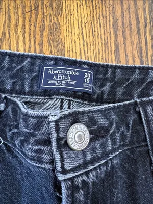 Abercrombie and Fitch High-Rise Black Denim Frayed Hem Women's Shorts thumbnail 2