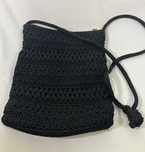 The Sak Crochet Crossbody Bag Black Woven Strap Zipper Closure Y2K Boho‎ Artisan thumbnail 1