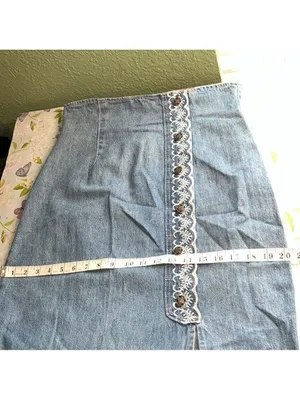 Vintage Jean skirt • lace embroidered detail • 90s • made in USA • SWITCH thumbnail 11