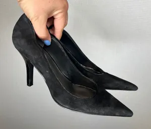 Nine West Black Suede Pointed Toe Pumps Patent Stiletto Heel Womens 8.5 M thumbnail 1