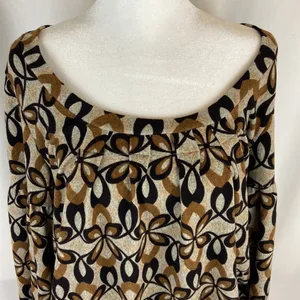 Funky People Tan Brown and Black Puff Sleeve Elastic Waist Floral Top Size XL thumbnail 3