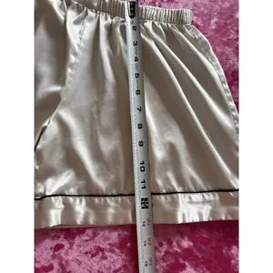 Satin Women s Pajama Shorts Silver Elastic Waistband Medium Black Piping Fancy thumbnail 5