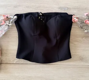 Strapless Black Puff Floral Bustier Top Size M thumbnail 1