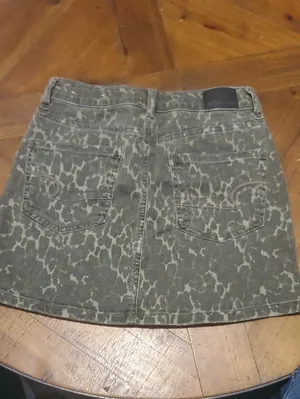 American Eagle Outfitters Olive Leopard-Print Denim Mini Skirt thumbnail 4