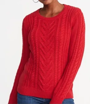 Old Navy Red Cable Knit‎ Sweater Plus Size 1X Long Sleeve Pullover NWT thumbnail 1