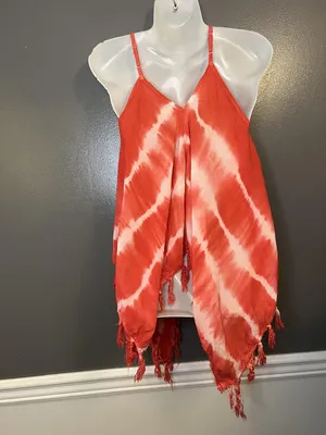 Mimi Shirt Womens Large Red White Tie Dye Cami Tassel Fringe Handkerchief Boho thumbnail 5