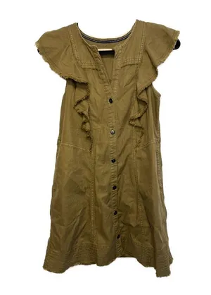 Anthropologie Pilcro Flutter-Sleeve Button Down Tunic Mini Dress Military XS thumbnail 4