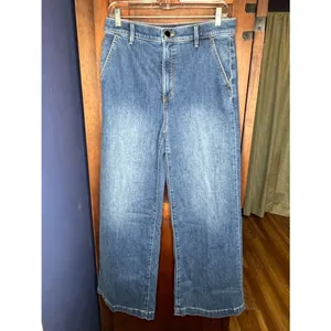 Ann Taylor High Rise Wide Leg Crop Jeans Trouser Denim Dark Wash Preppy Luxe 8 thumbnail 3