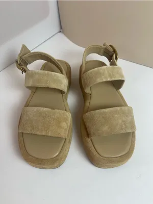 Steve Madden BARONI Natural Suede Leather Platform Sandals Beige Sz 7 Minimalist thumbnail 3