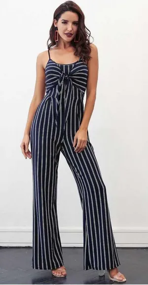Striped‎ Navy Jumpsuit Blue Size XL thumbnail 1