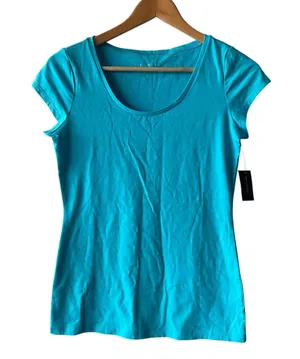 The Limited The Perfect Cotton Blend Scoop Neck Blue T-Shirt XS NWT thumbnail 1