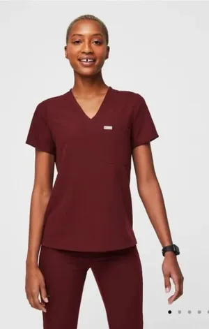 FIGS Catarina One-Pocket Scrub Top Burgundy Size Small thumbnail 1