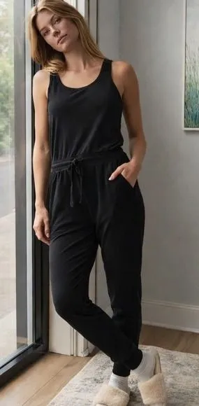 Aerie‎ Womens Velvet Sleeveless Jumpsuit Minimalist Cool Girl Lounge Cozy Size L thumbnail 1