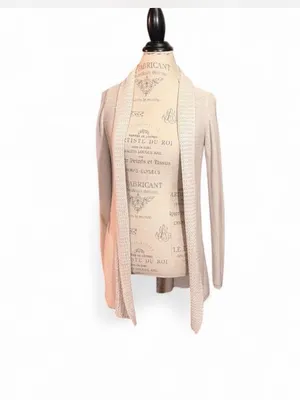 Belldini Beige Oatmeal Open Knit Duster Cardigan with a Cable Knit Spine Sz S thumbnail 3