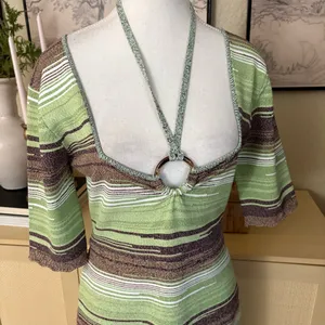 VERONICA BEARD‎ Green Kante Knit Dress Halter Midi Size Large thumbnail 5