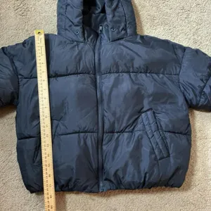 CISONO‎ Navy Blue Puffer Jacket Hooded Cropped Zip Up Women's Size S thumbnail 4