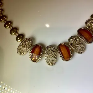 Gold Filigree and Amber Toned Necklace thumbnail 4