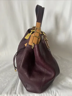 COACH Soft Legacy XI Eggplant Purple Pebbled Leather Drawstring Tote Bag Purse 🌺 thumbnail 4