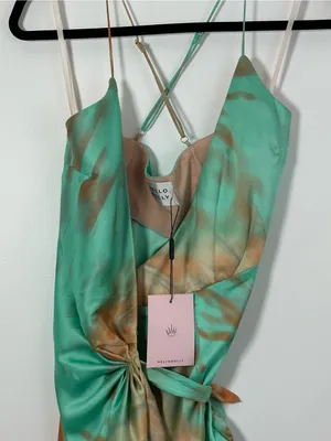 Hello Molly Starts With A Kiss Wrap Dress Orange Aqua Size 4/S NEW NWT Tie Dye thumbnail 4