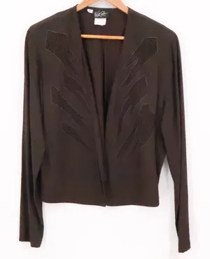 Wild Rose Brown Blazer Jacket Vintage 90s Deadstock‎ Embroidered Lapel Size 14 thumbnail 1