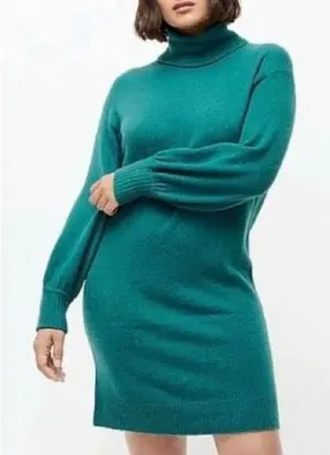 J. Crew Teal Knit Turtleneck Sweater Merino Alpaca Dress thumbnail 1