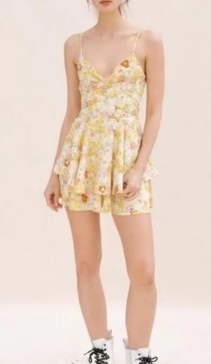 Storia Yellow Floral Tiered Romper Sz M thumbnail 1