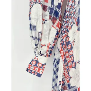 Gregg Draddy Vintage Maxi Dress Patchwork Floral Gingham Red‎ White Blue Small thumbnail 6