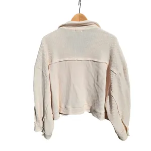POL Cream Waffle Knit Cropped Button Up Jacket Women's Size Large‎ thumbnail 5