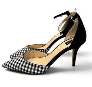 White House Black Market Gianna Gingham Ankle Strap Pumps 8.5 Black White thumbnail 1
